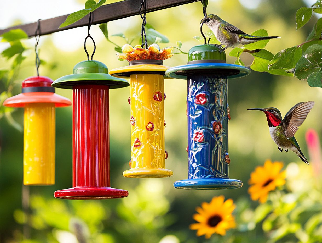 Colorful Bird Feeders in a Garden