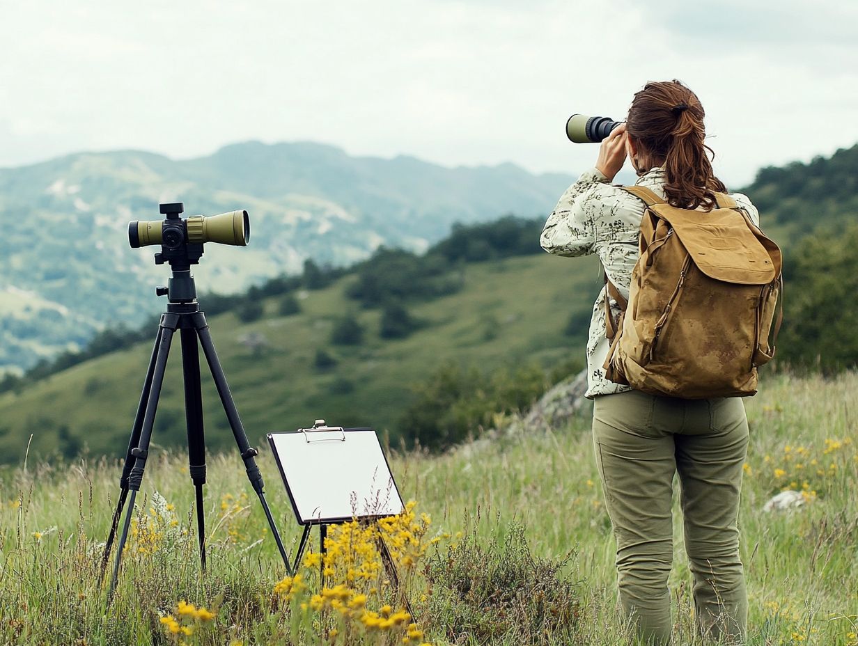 Visual representation of key takeaways for using a spotting scope.