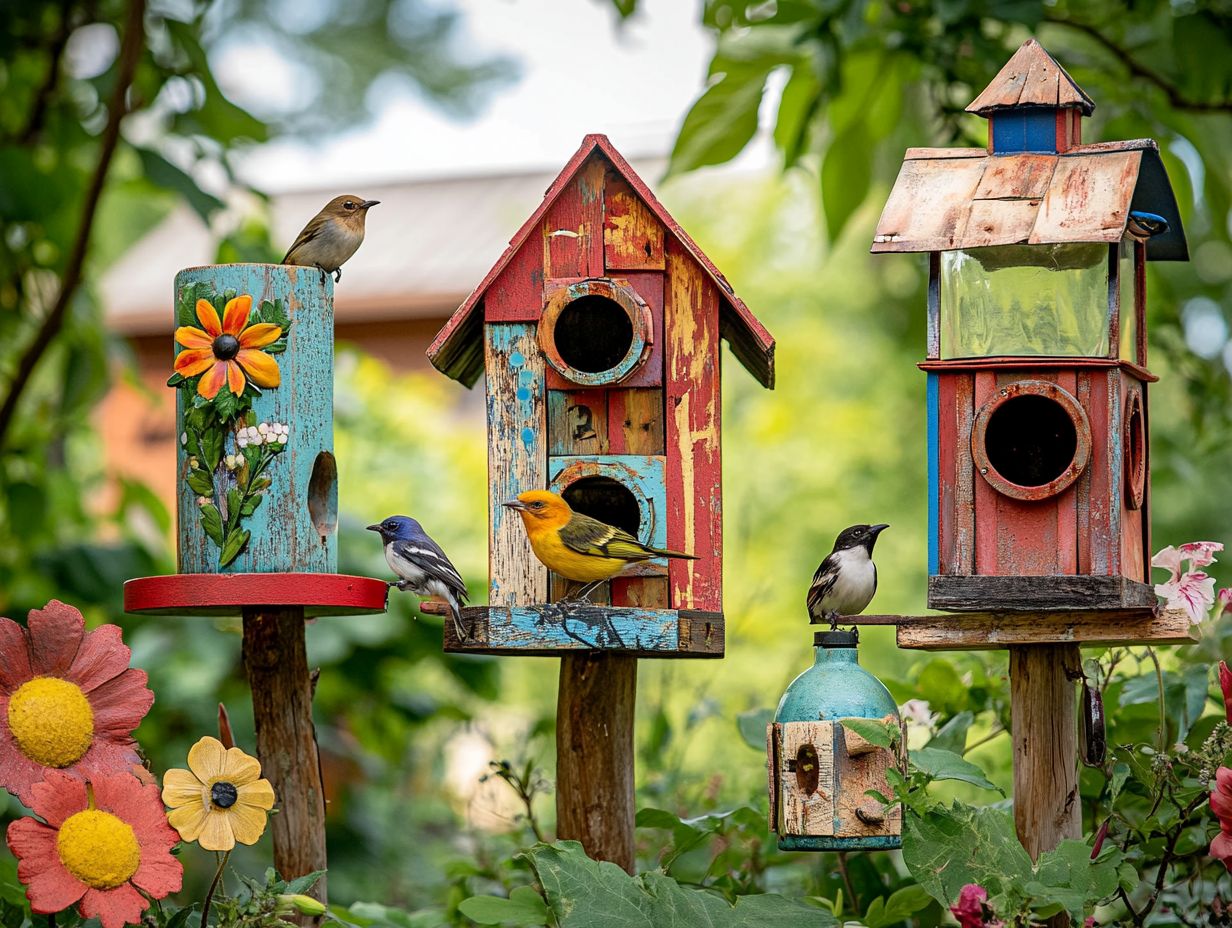 A variety of bird feeders designed to attract different species.