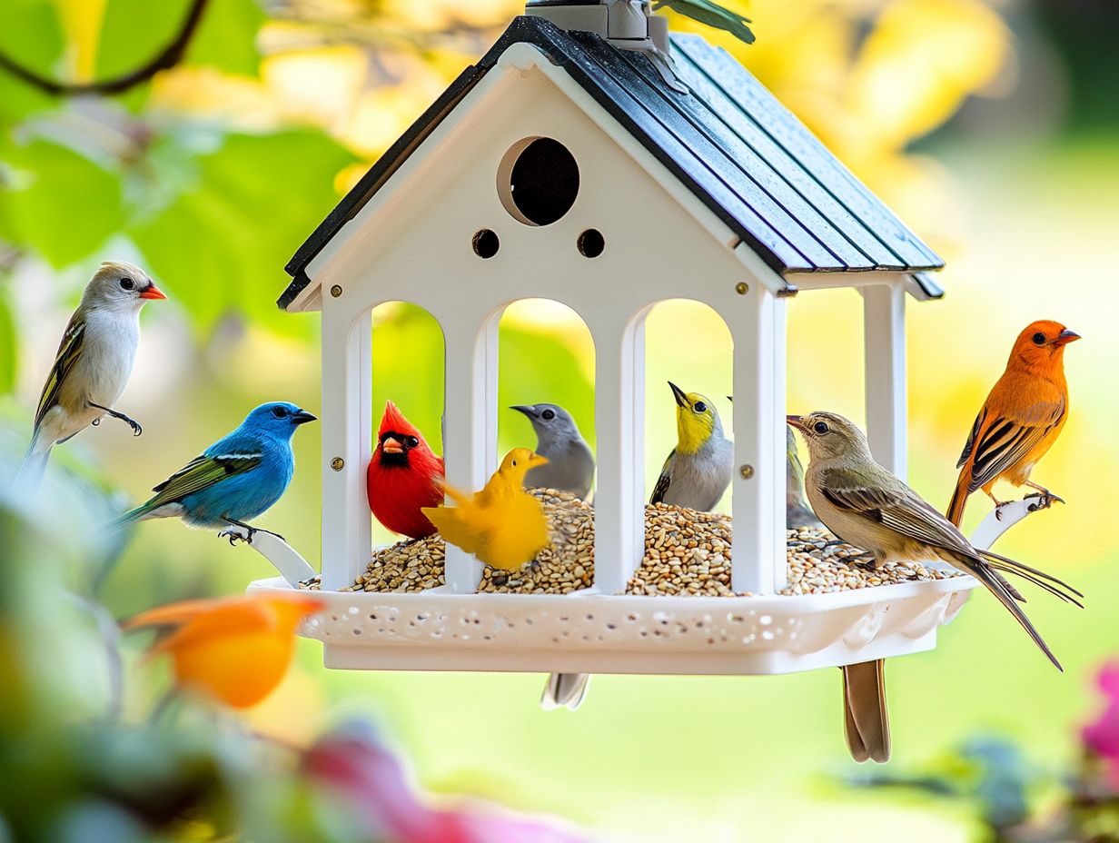 An informative graphic showing bird feeder features.