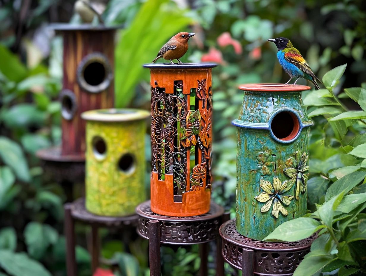 Illustration of different types of bird feeders.