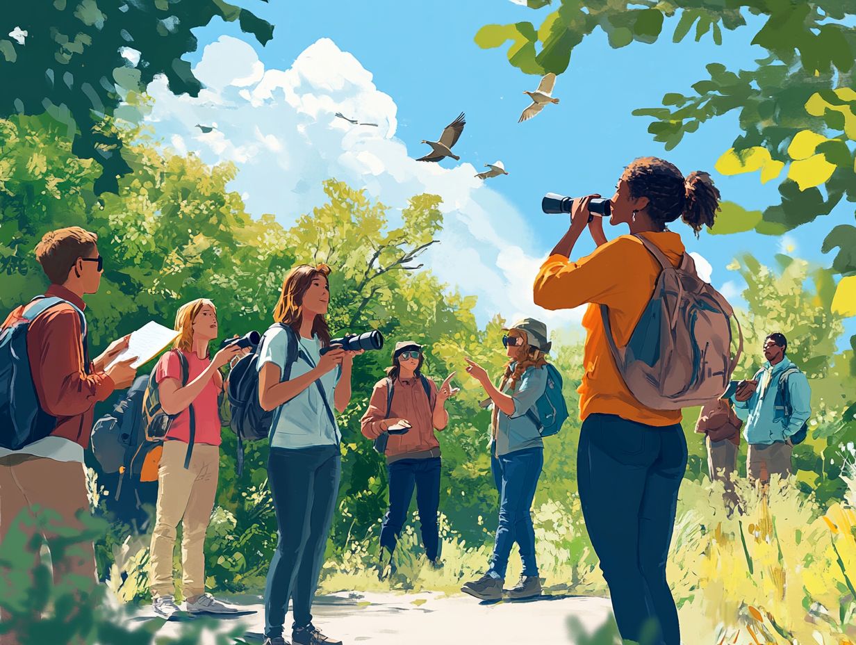 A group of people enjoying bird watching