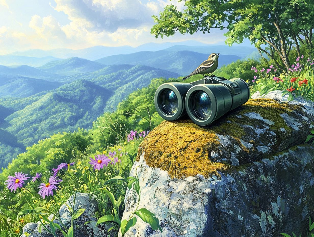 A scenic view of birding with binoculars on the Appalachian Trail.