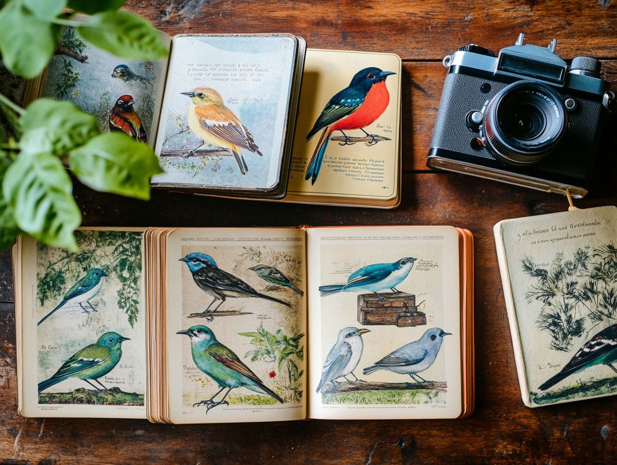 A collage of frequently asked questions about bird field guides for beginners in photography