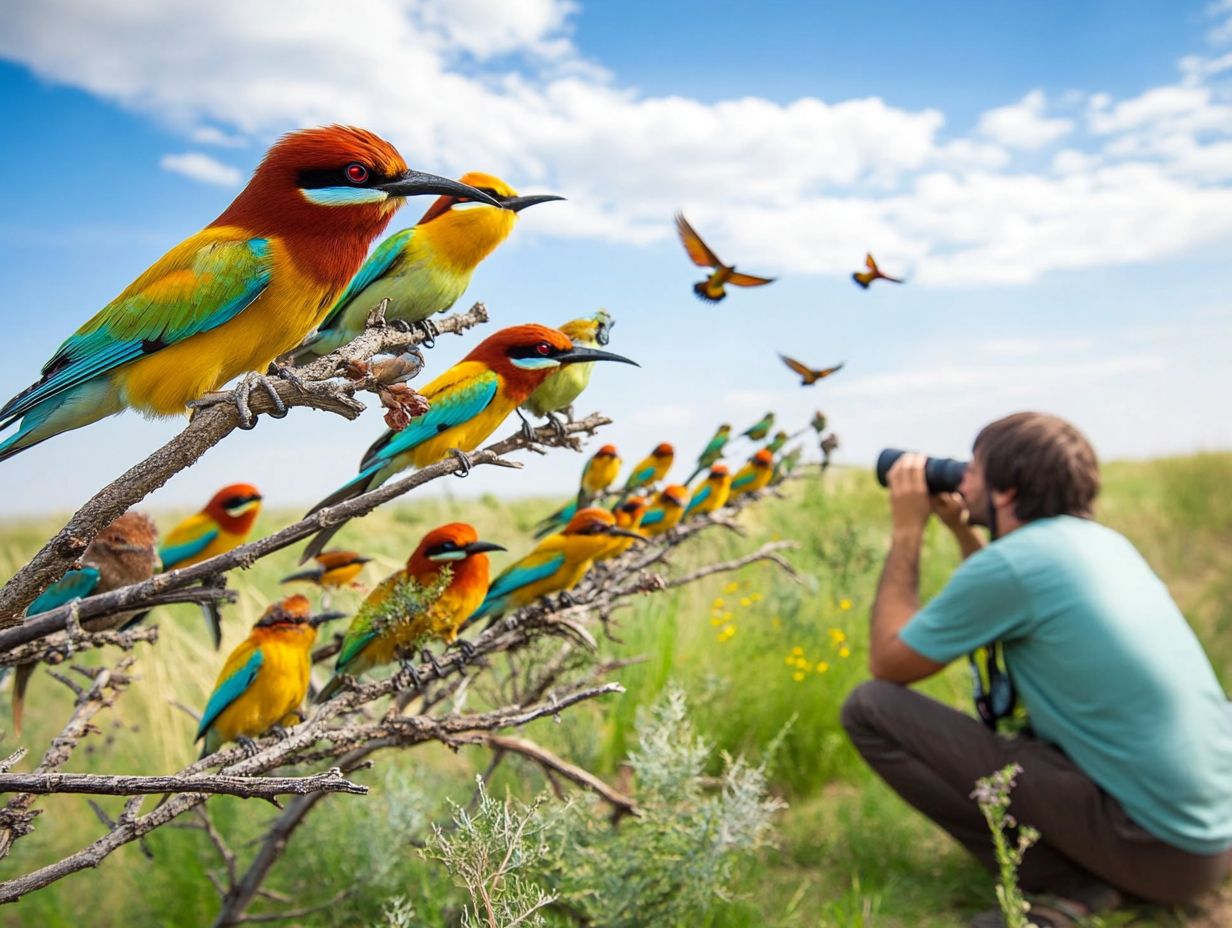 A photographer capturing birds with optimal lighting during the golden hour