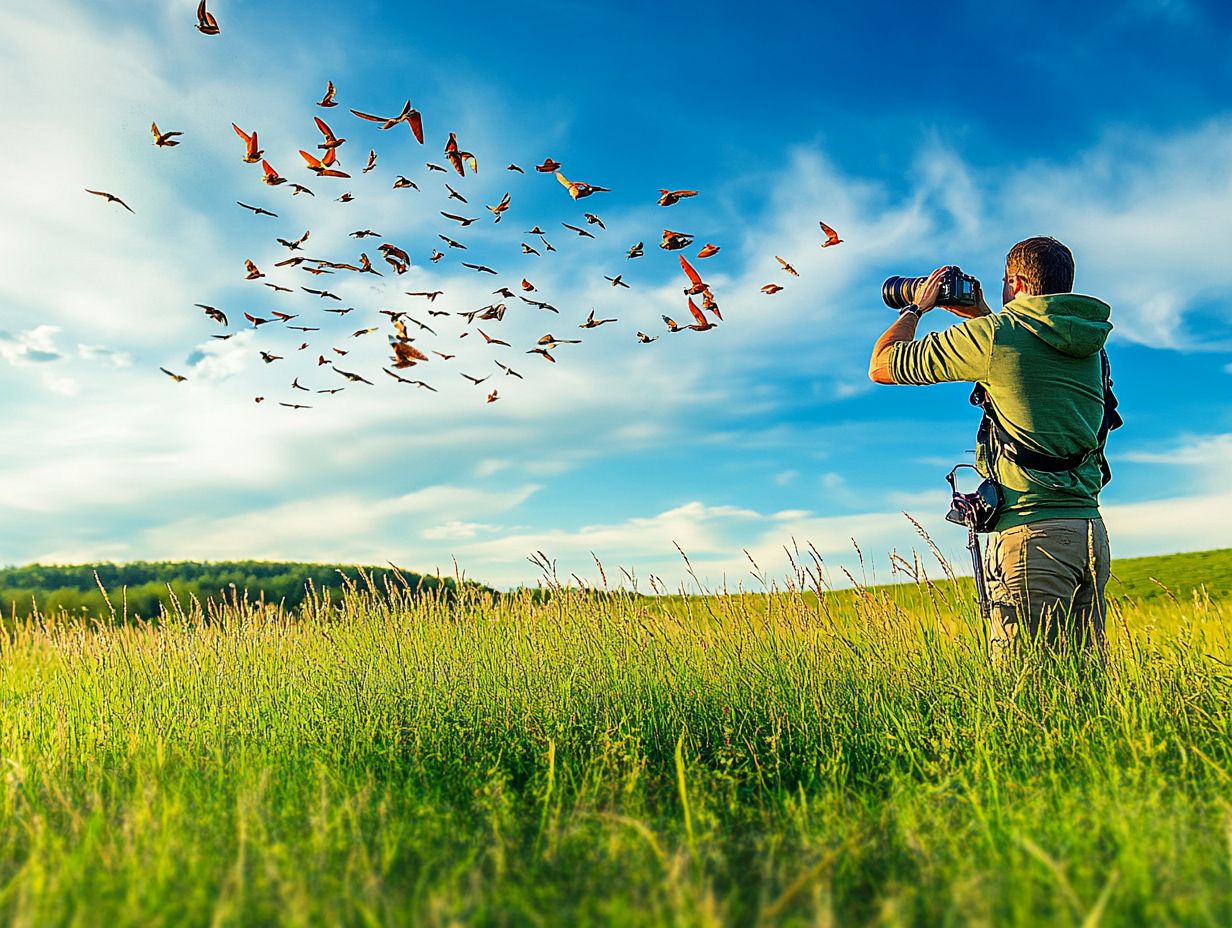 A photographer focusing on capturing a bird in mid-flight