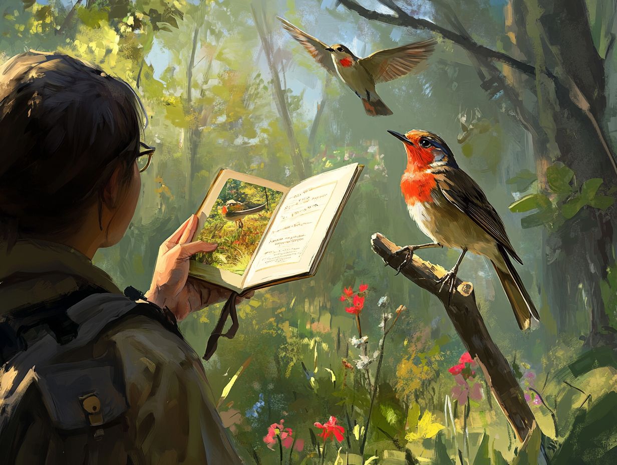 Birdwatching guide with illustrations of various birds.