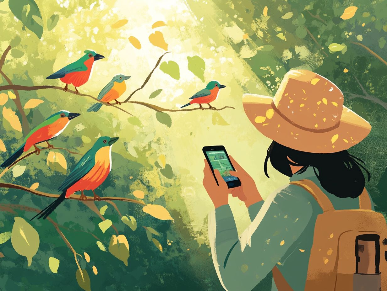 User engaging with birding apps outdoors