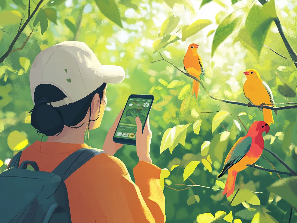 User engaging with birding apps outdoors