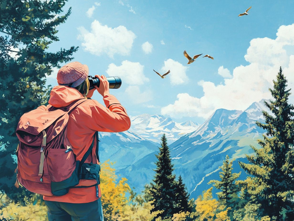 Infographic summarizing key tips for choosing binoculars for mountain birdwatching.