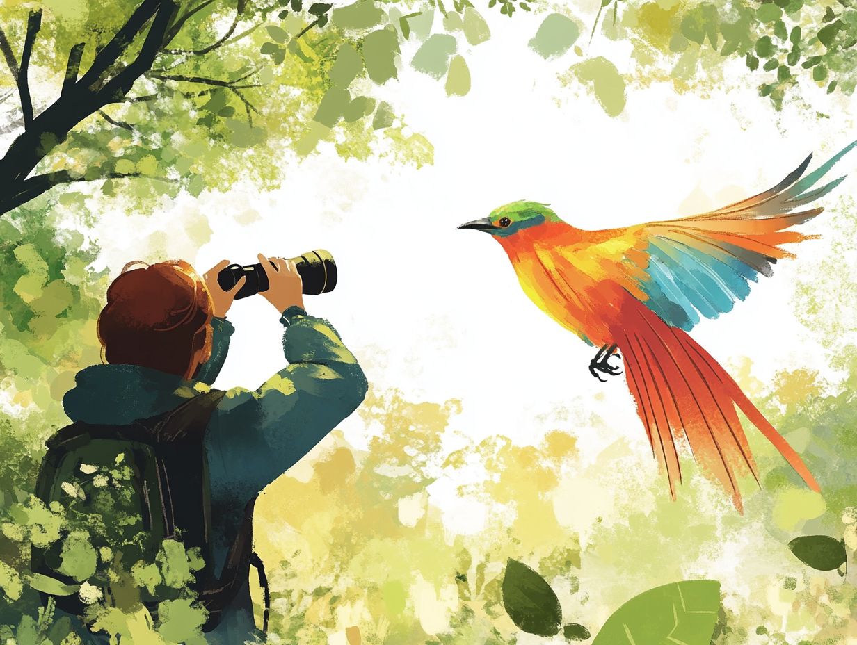 Birdwatcher using binoculars to observe birds