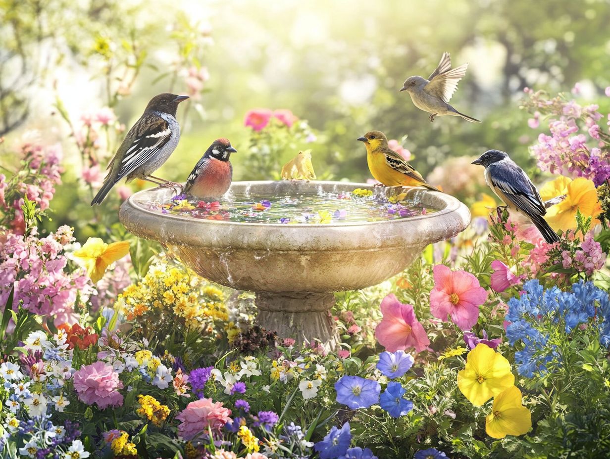 A variety of bird baths for garden decor