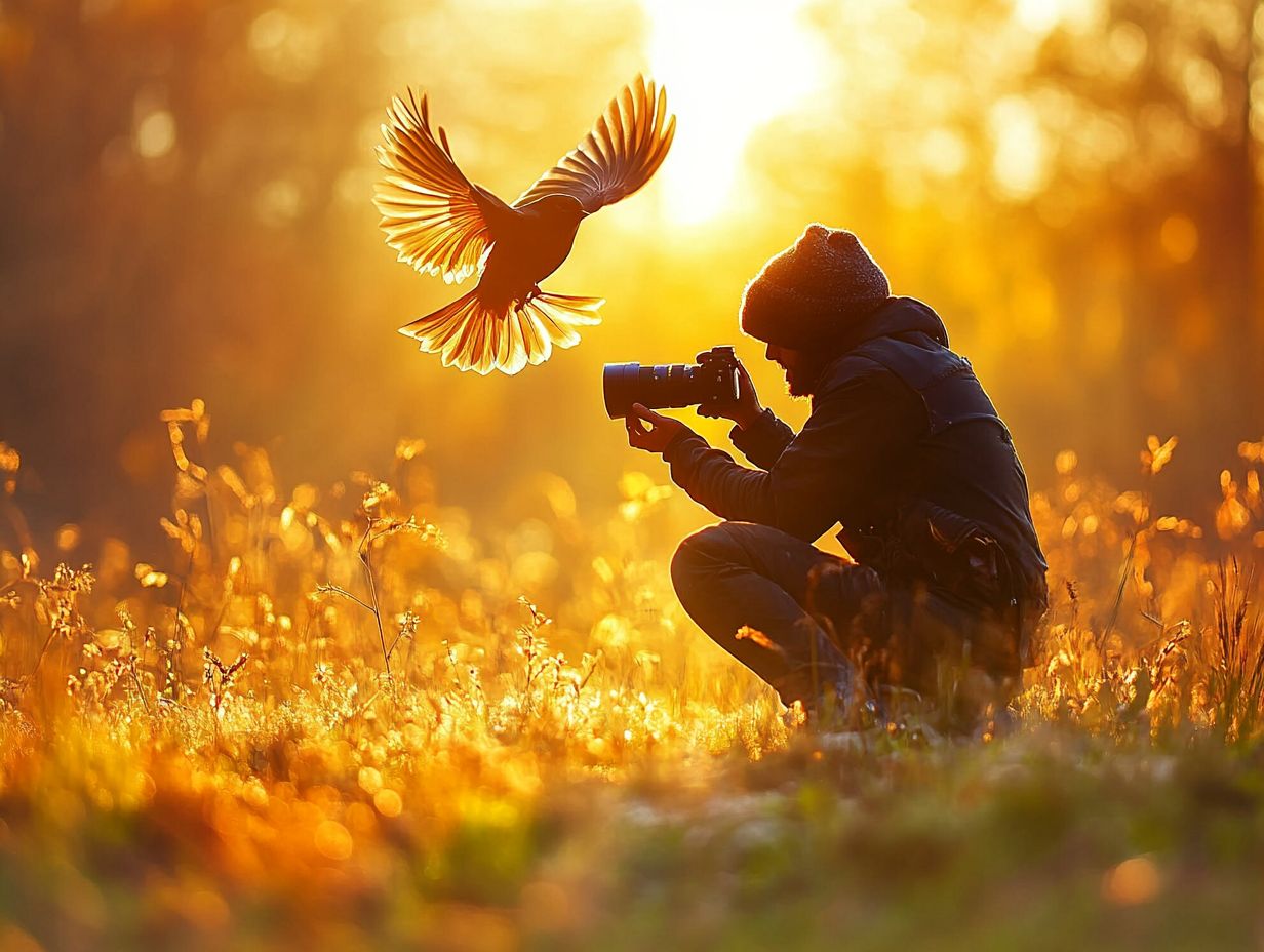 A photographer capturing action shots of birds in flight