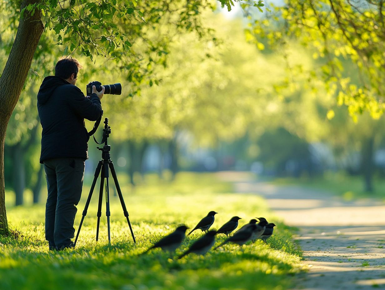 A photographer using equipment to capture bird calls in a natural setting