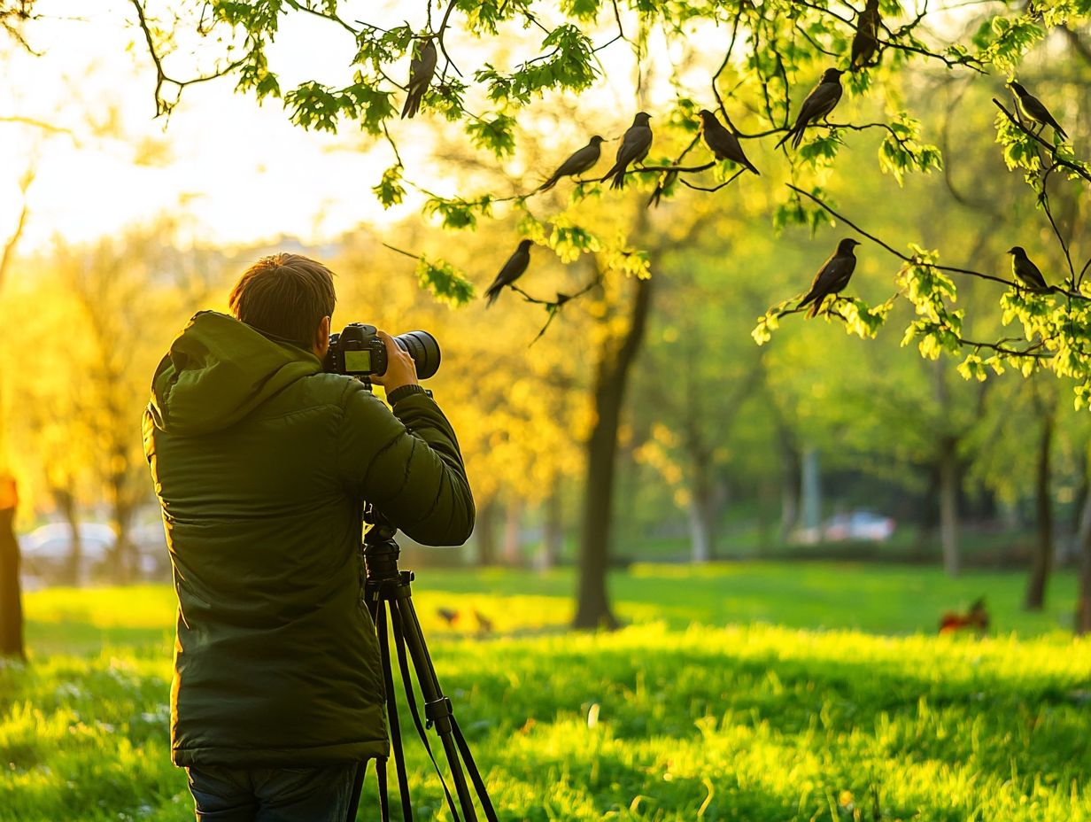 A photographer capturing bird calls in a serene environment