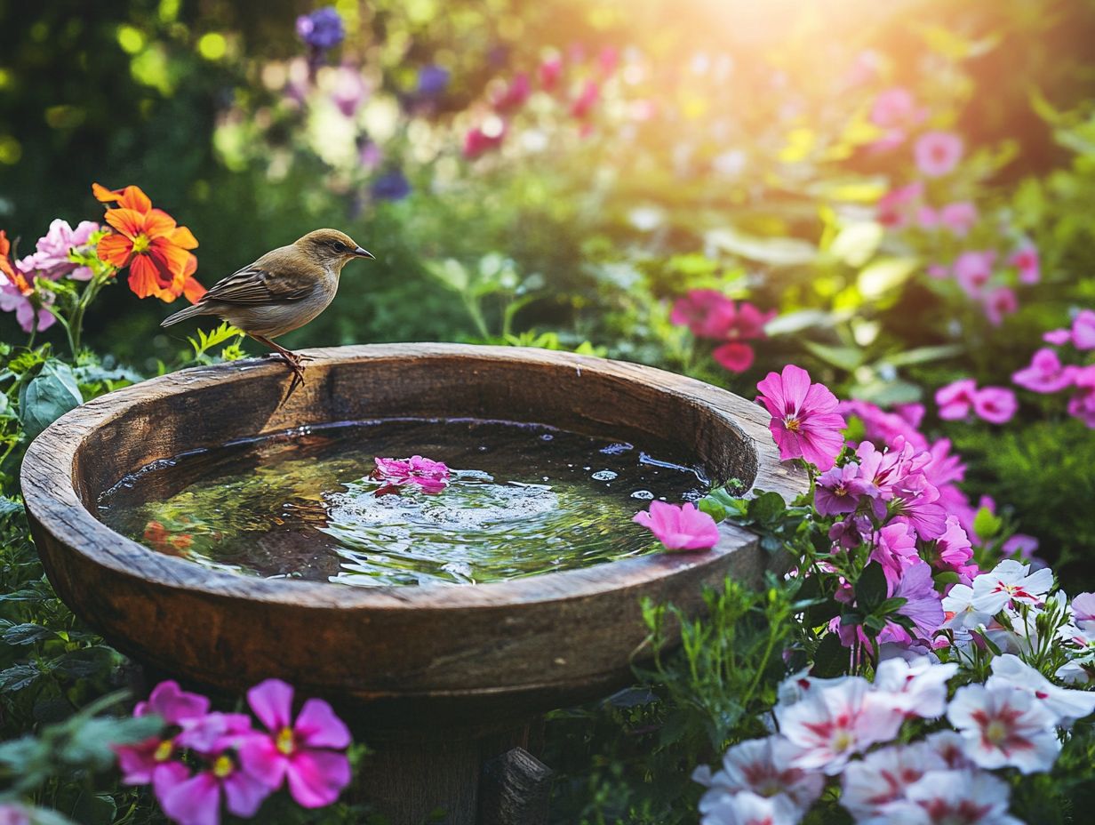 A decorated bird bath in a garden