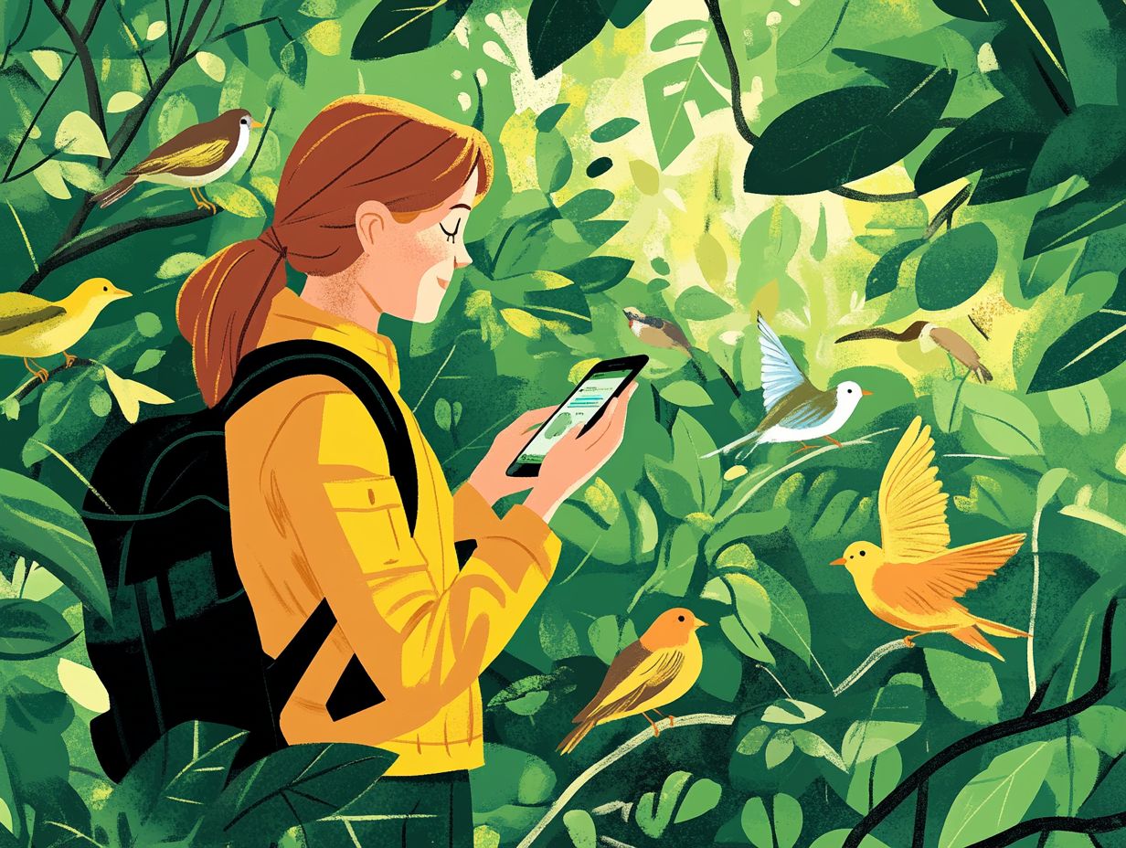 Illustration showing various types of birding apps