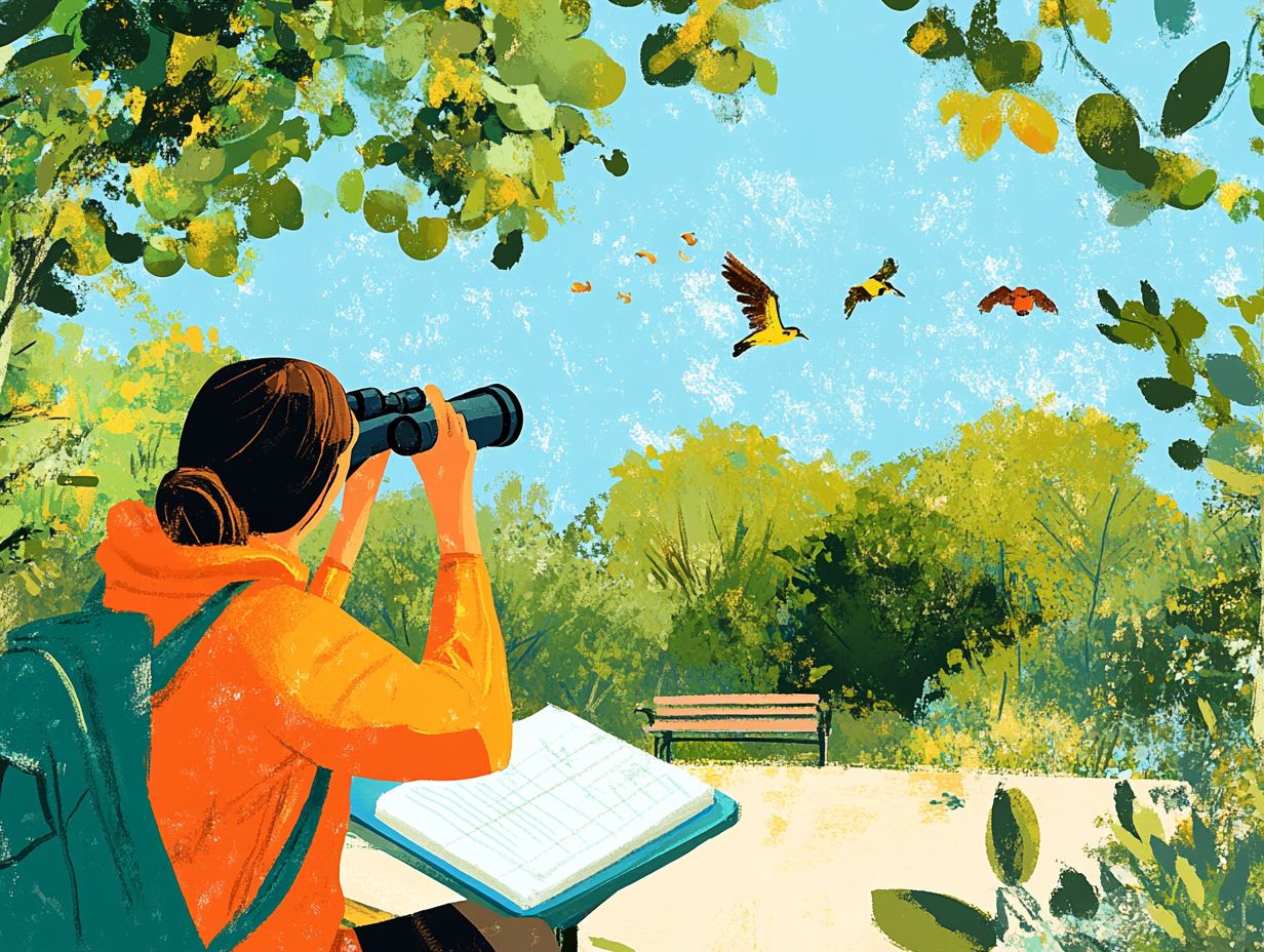 A person birdwatching with binoculars in nature