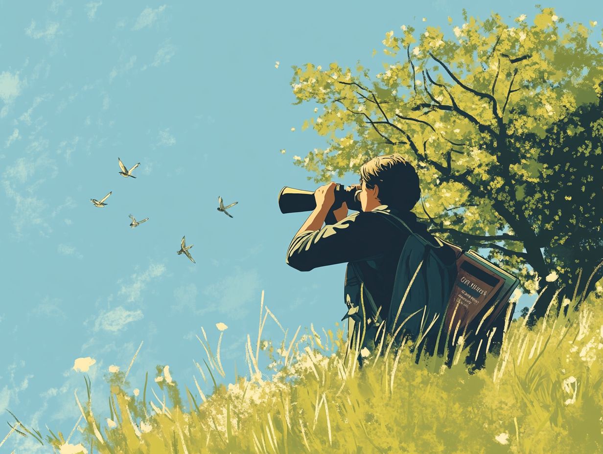 Illustration of techniques for effective bird watching with binoculars