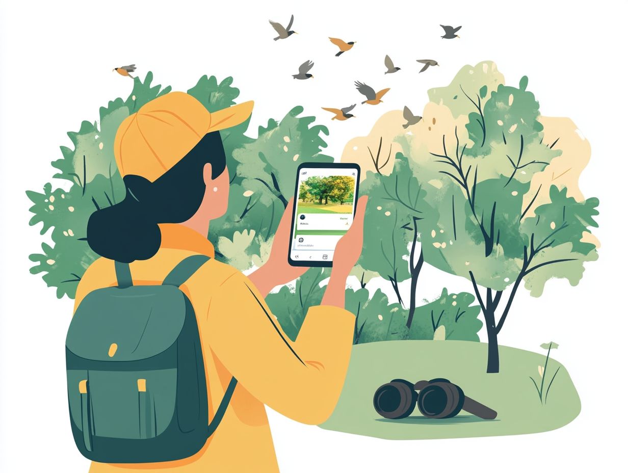 Person using a birding app in nature