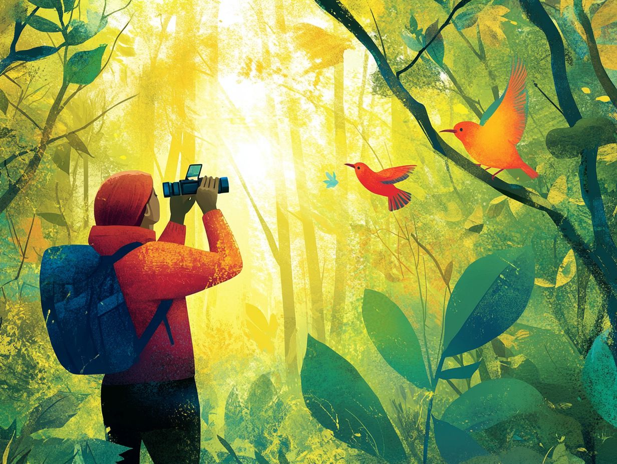 A guide illustrating best practices and etiquette for bird watching using technology.