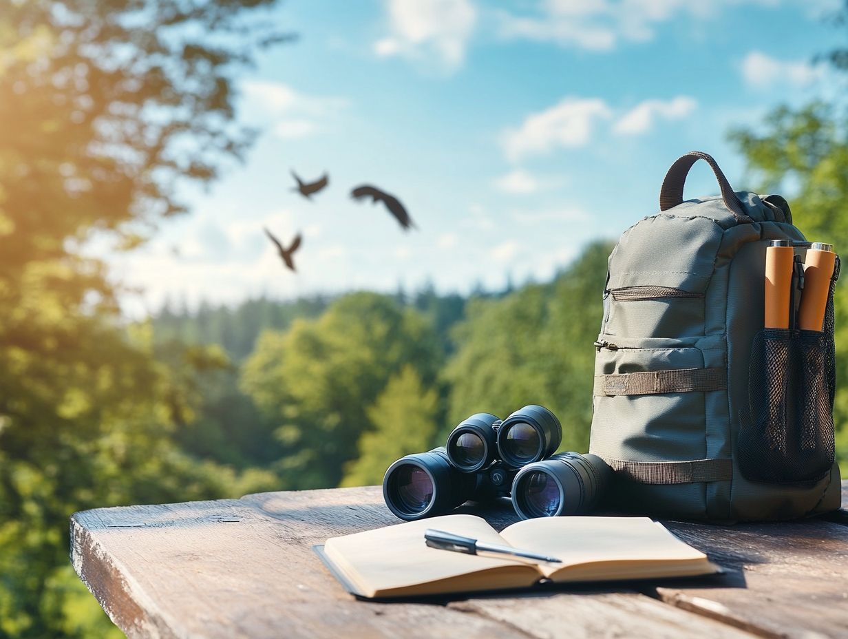 A sturdy tripod supporting binoculars and a camera, essential for birdwatching