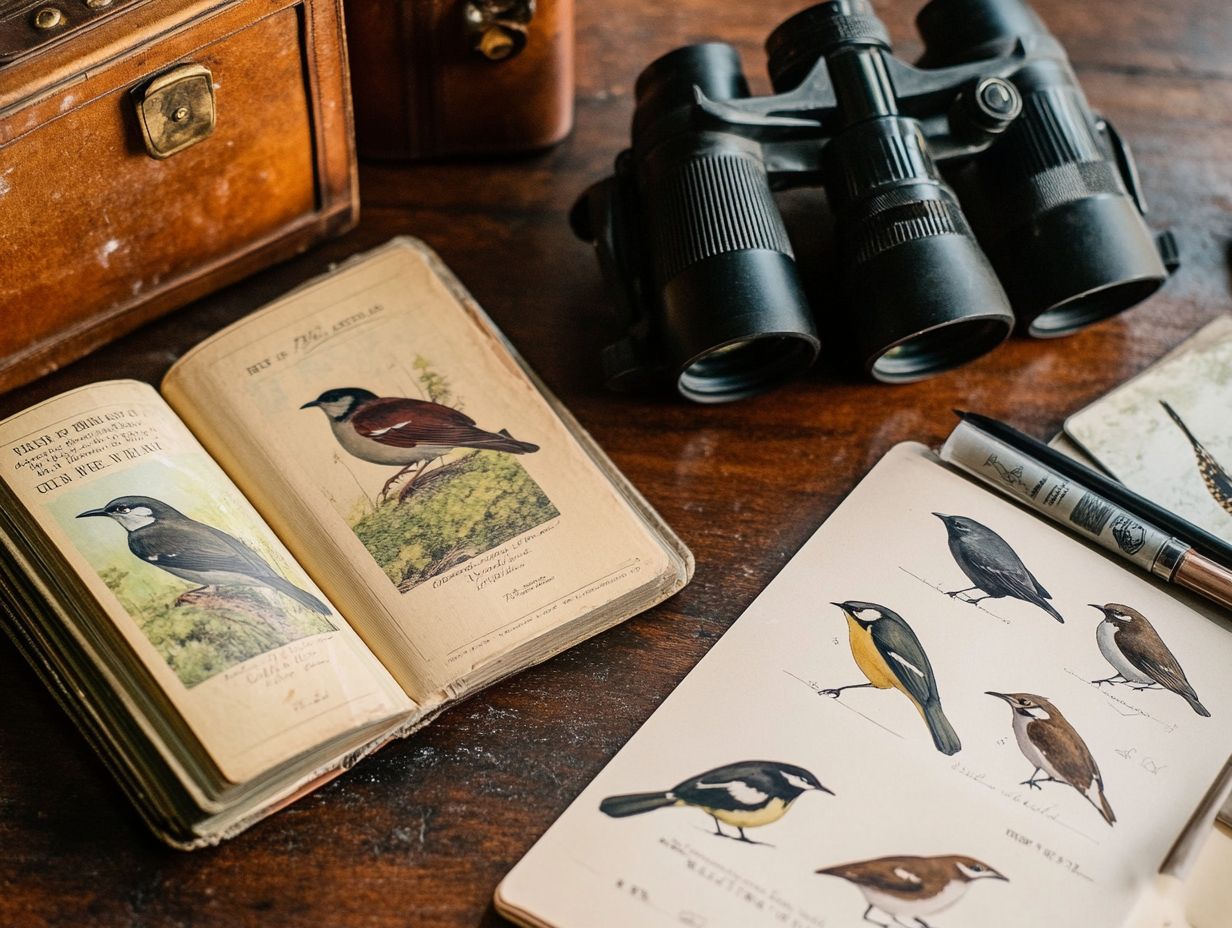 Various types of field guides for birdwatching