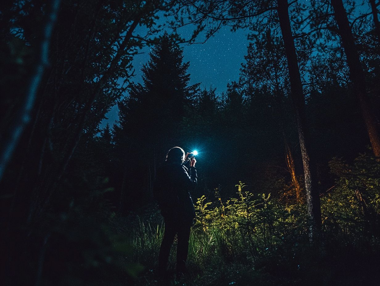 A visual guide on techniques for capturing nighttime bird photos featuring examples.