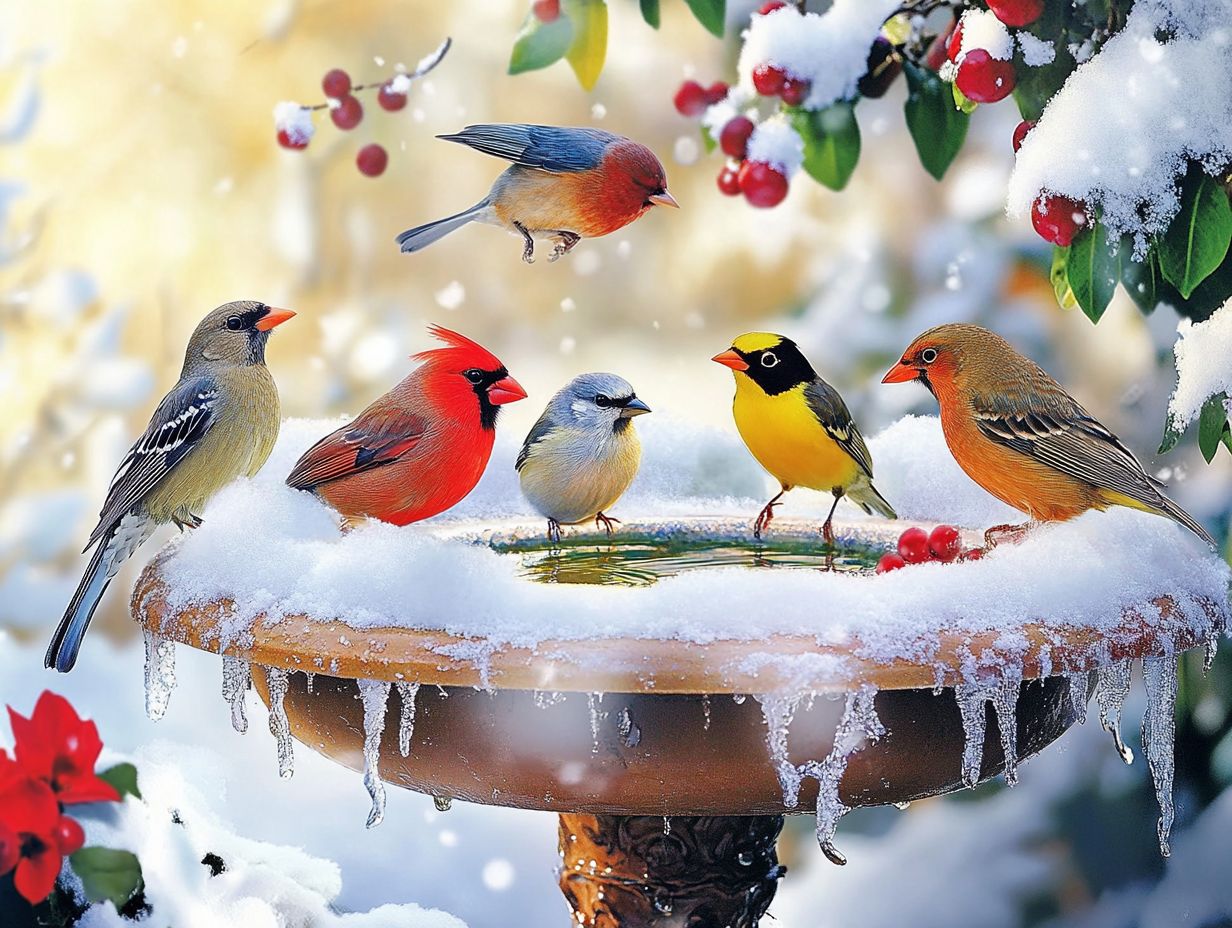 A variety of heated bird baths for winter bird care