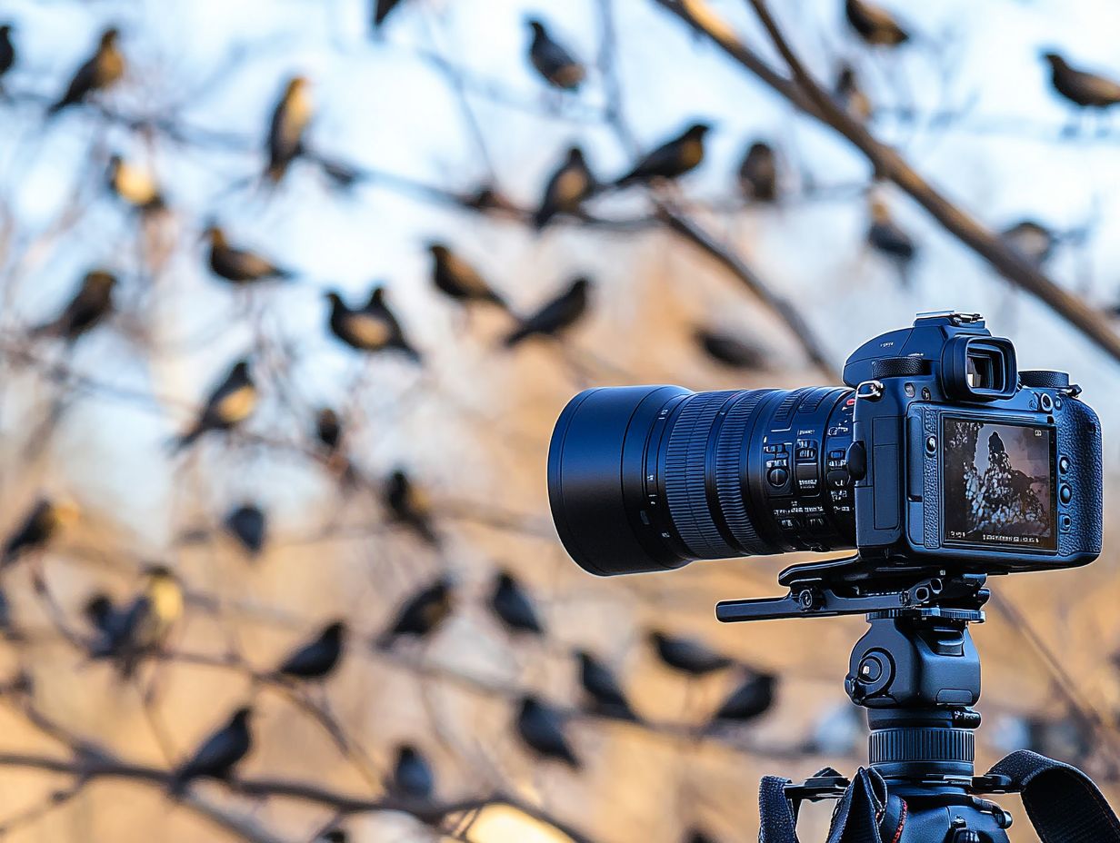 A photographer capturing birds with a prime lens