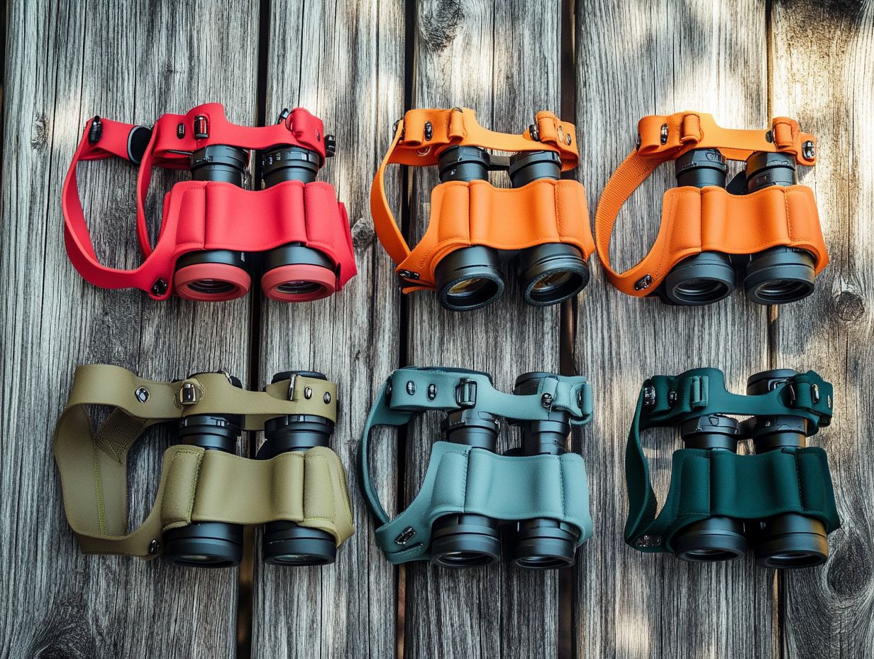 A variety of binocular harnesses for different hunting environments