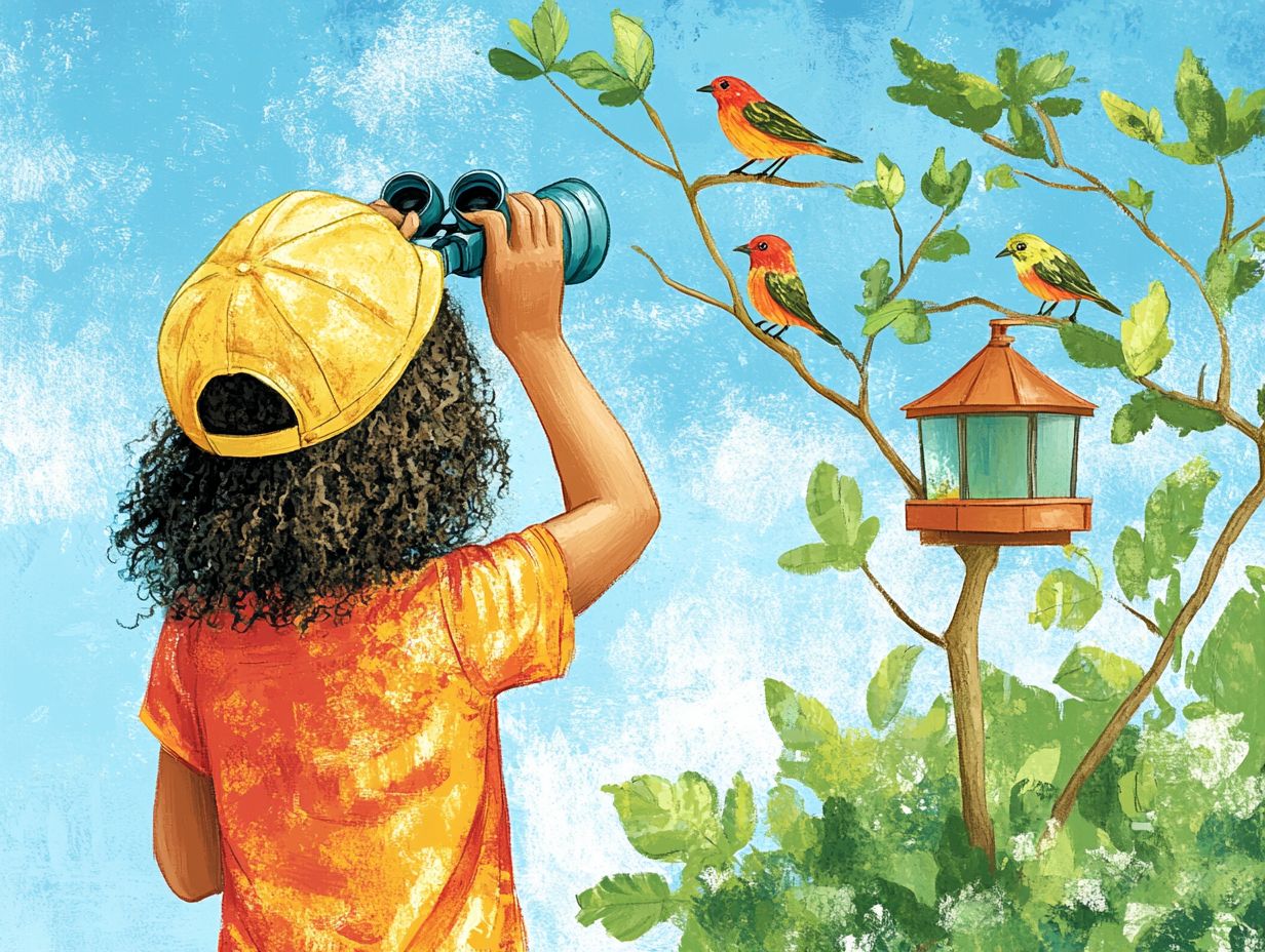 A child using binoculars to observe birds in nature.