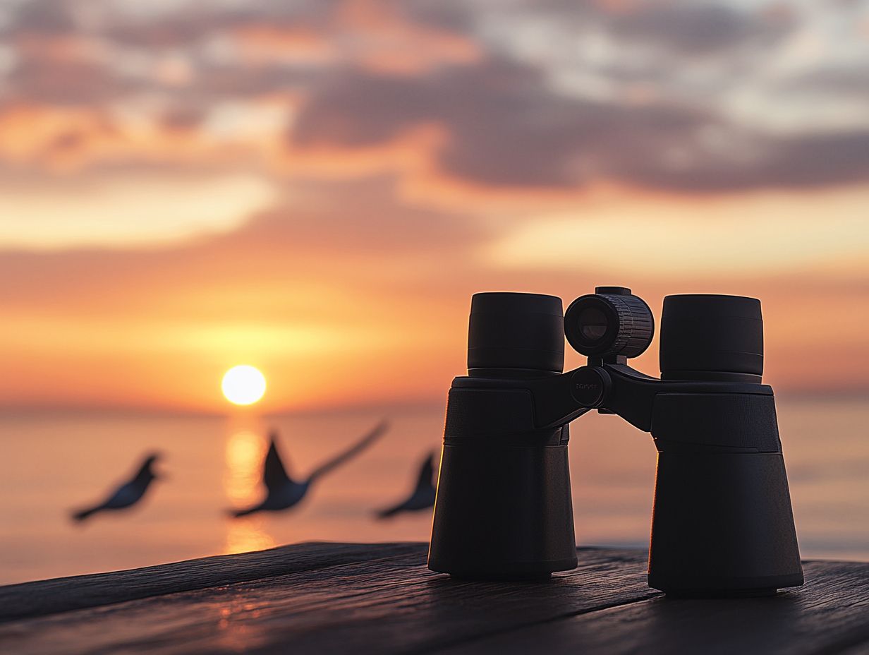 A person using binoculars to observe birds in low light