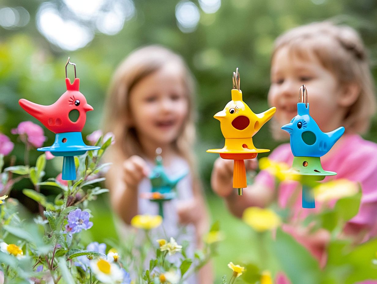 Colorful infographic summarizing key takeaways on bird feeders for kids.