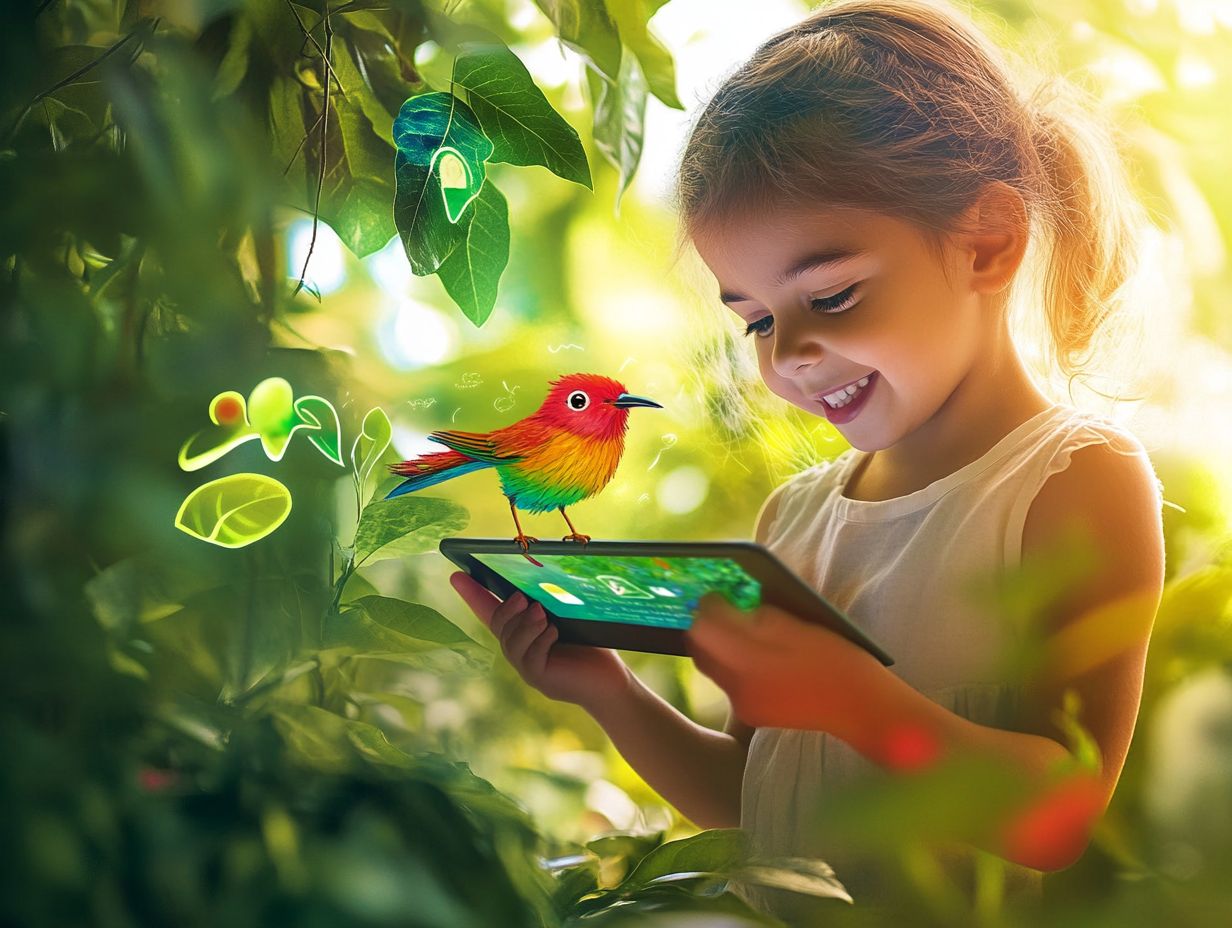 Screenshot of popular birding apps for kids with features highlighted.