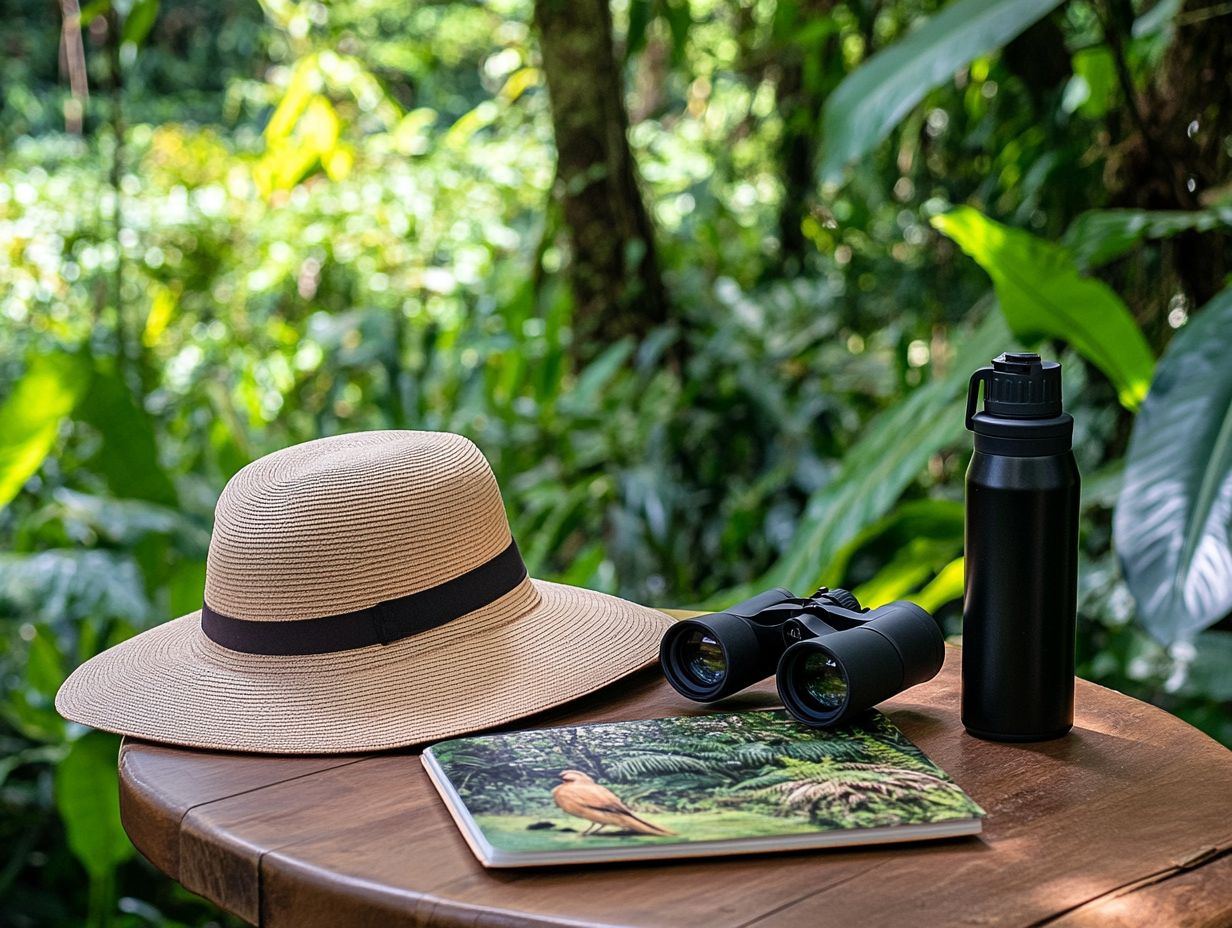 Illustration of essential birdwatching gear for humid conditions