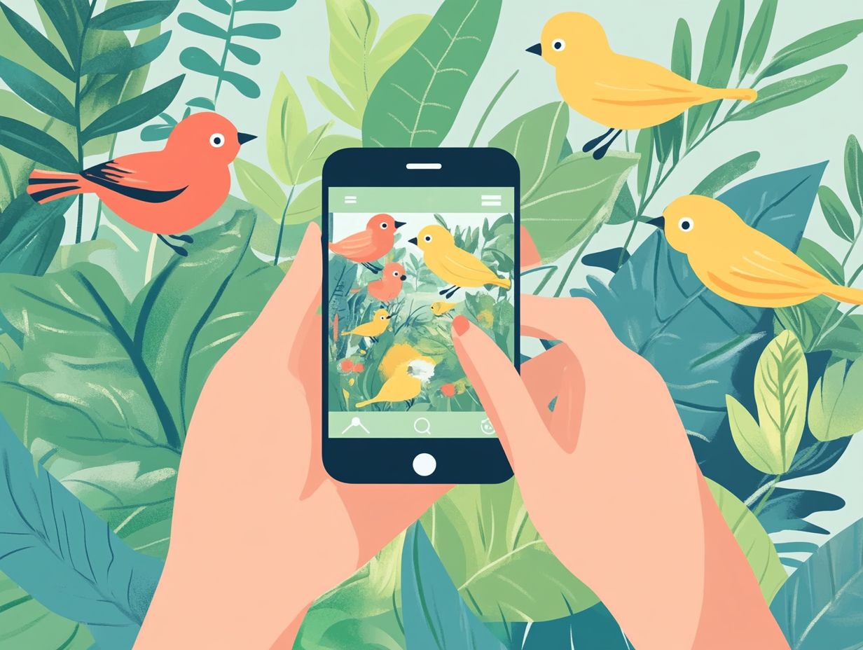 Illustration showing various bird watching apps