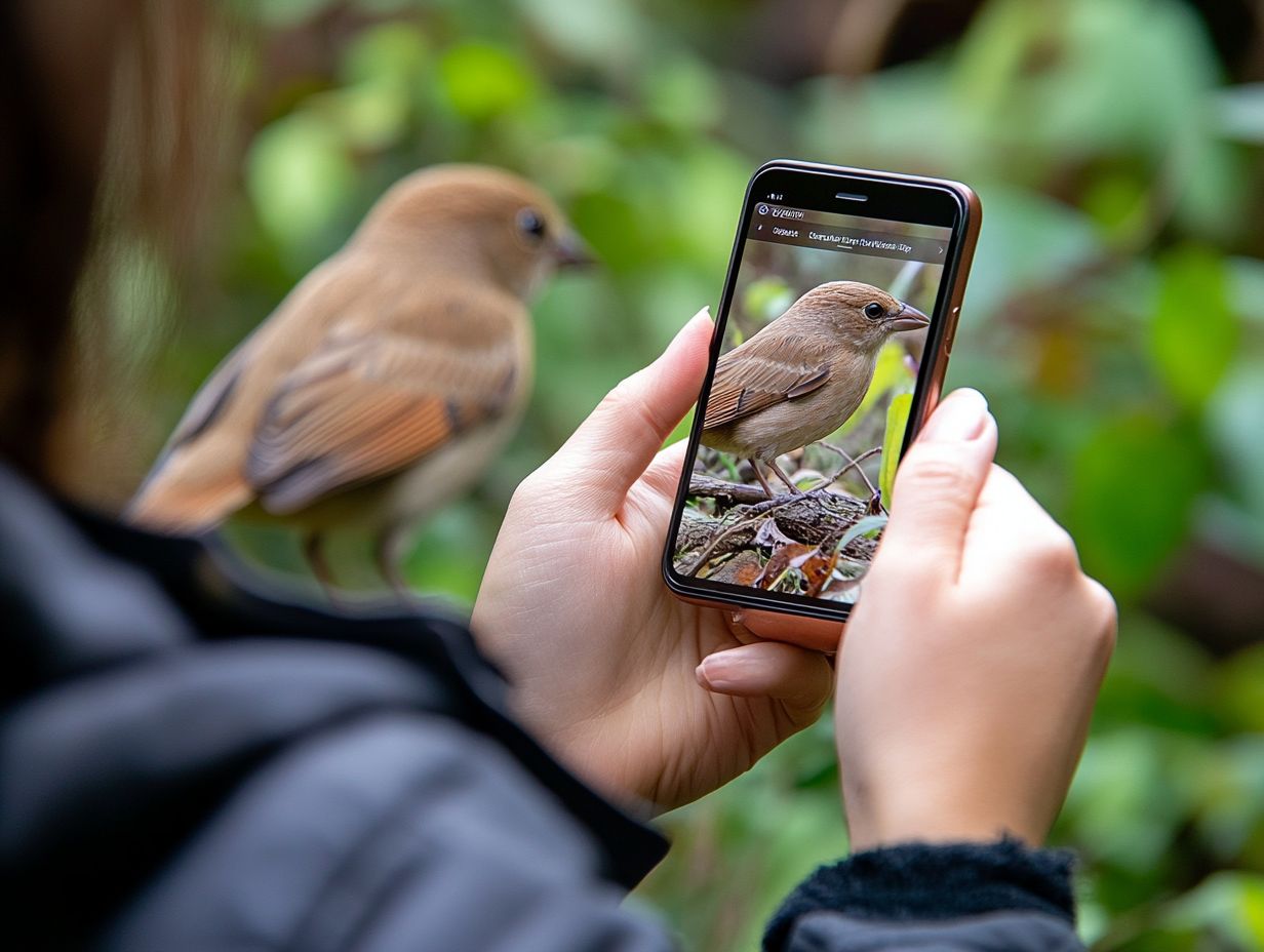 A birdwatcher using technology for accurate identification.