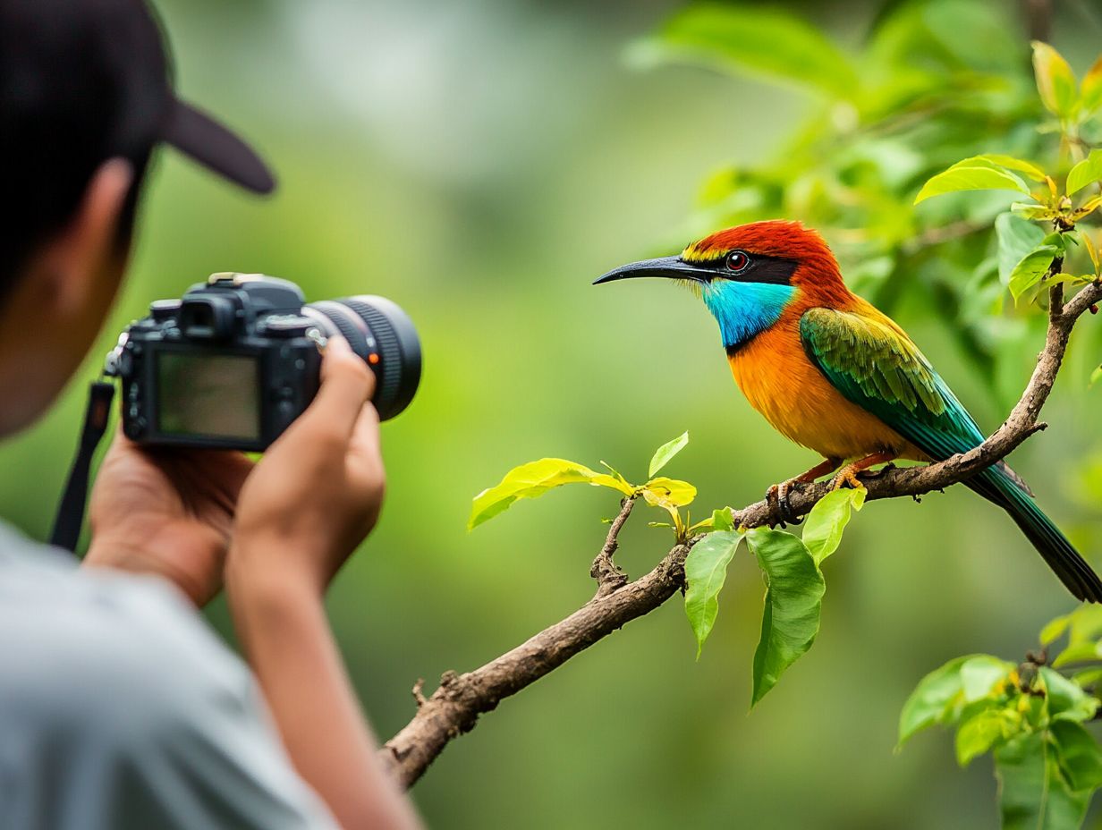 A bird photographer patiently awaiting the perfect moment in nature.