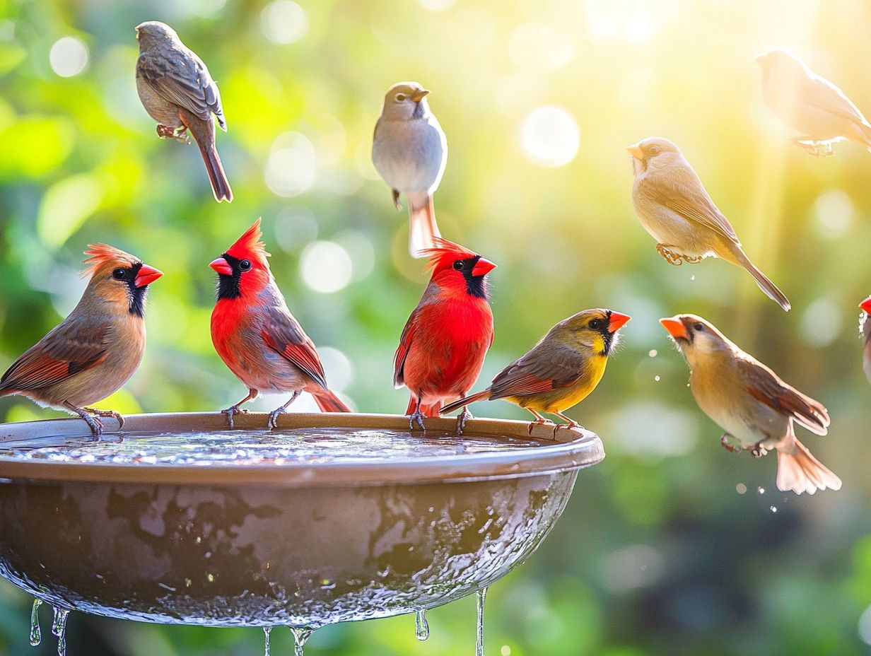 A vibrant bird drinking water at a feeding station