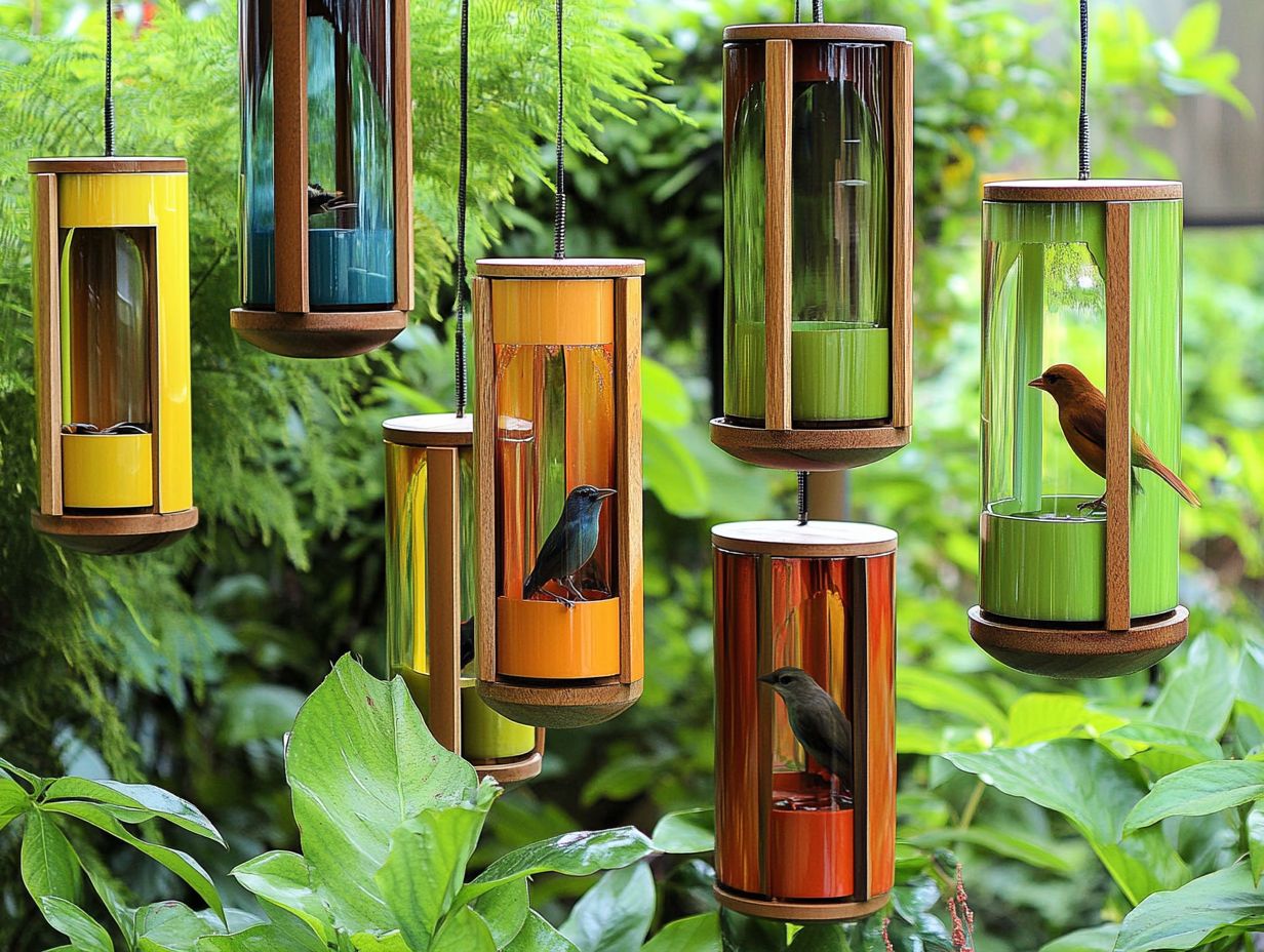 Various types of suet feeders designed to attract woodpeckers and chickadees.