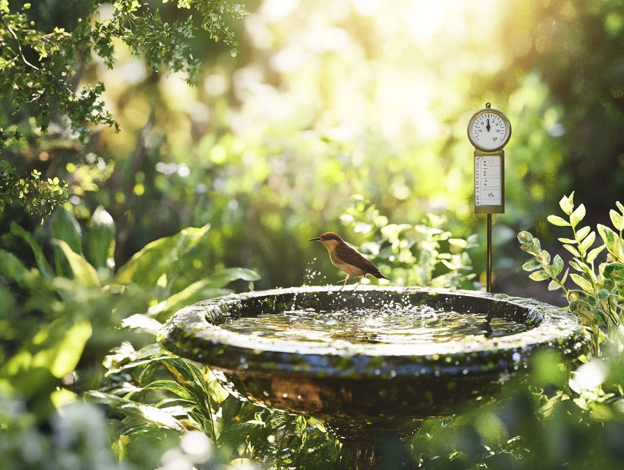 Bird bath temperature control setup with thermostat and power source