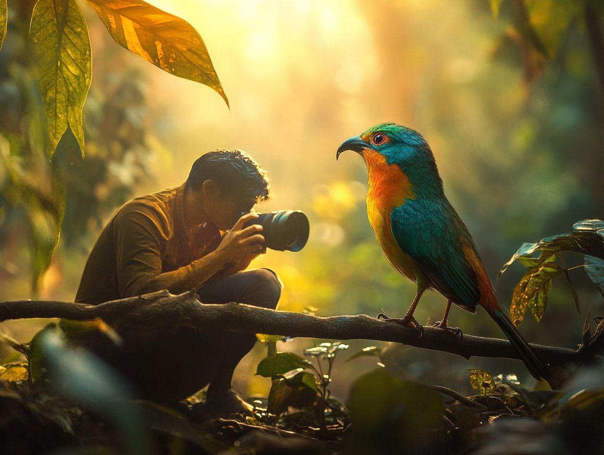 A bird photographer capturing rare birds in the wild.