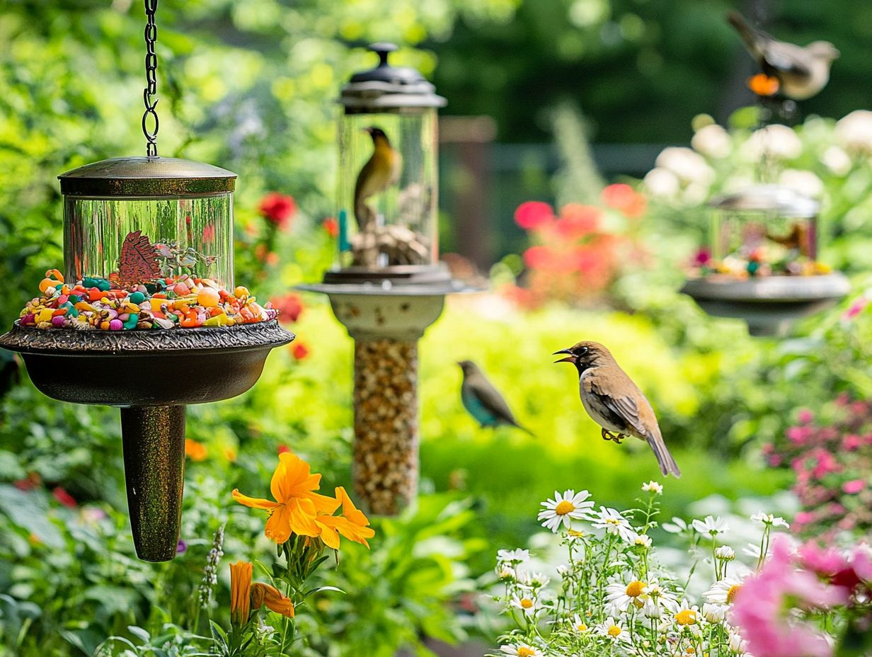 A creative DIY bird feeder made from household items.