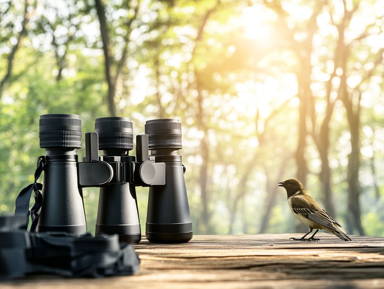 Comparison of binoculars for bird watching, showing magnification and clarity.