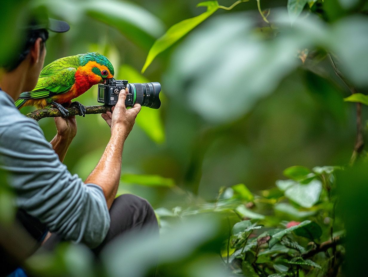 An illustration showing frequently asked questions about bird photography