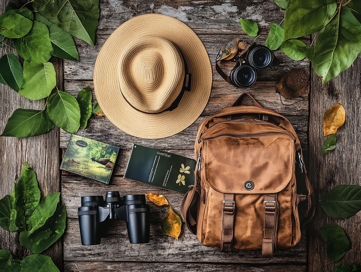 Illustration of essential birding outfit accessories