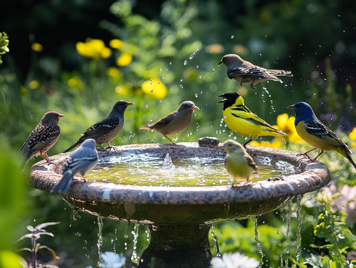 Illustration showing different bird species and their preferred bath depths