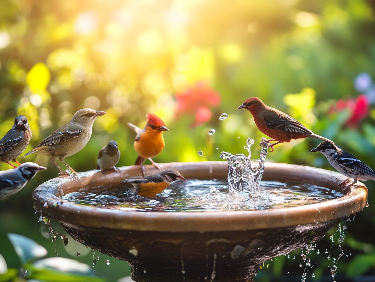 Infographic showing bird bath depth preferences for different bird species.