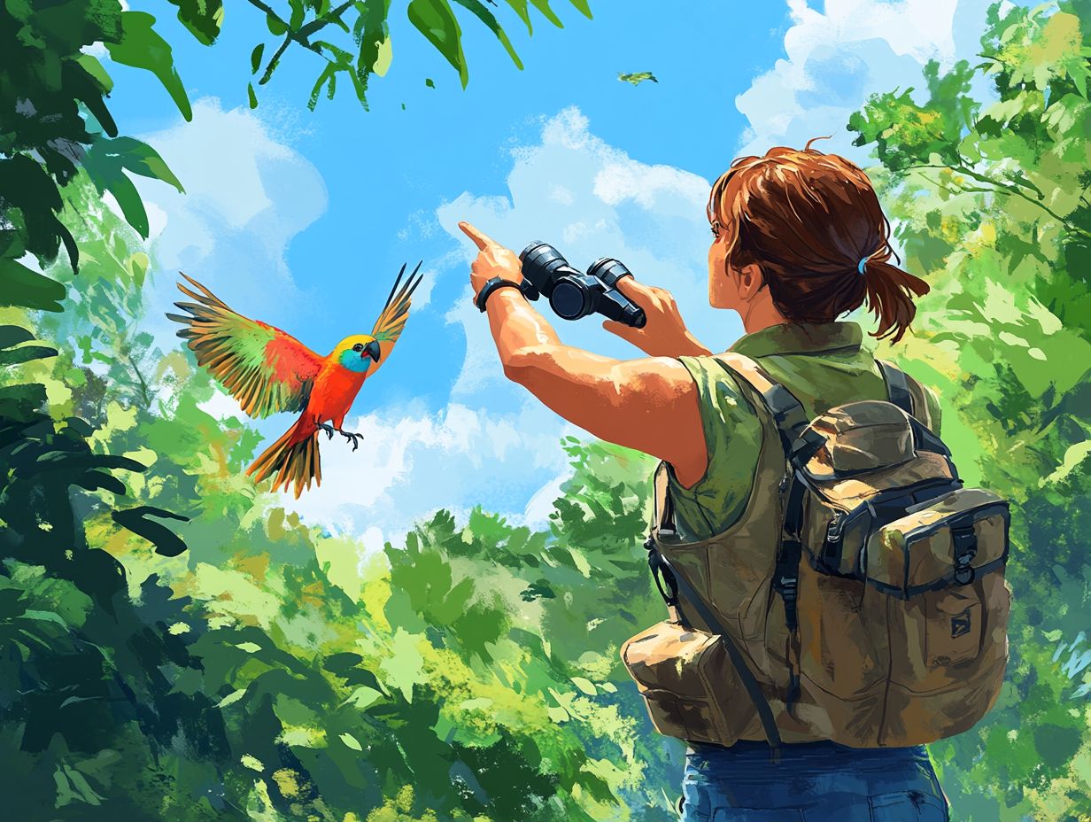 A guide leading a group on a birdwatching adventure.